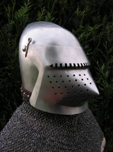 Our 14th C style pig faced bascinet for KS3 workshop